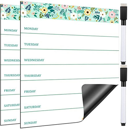 Outus 2 Pieces Magnetic Weekly Dry Erase Boards Erasable, Flower Style - style: Flower Style