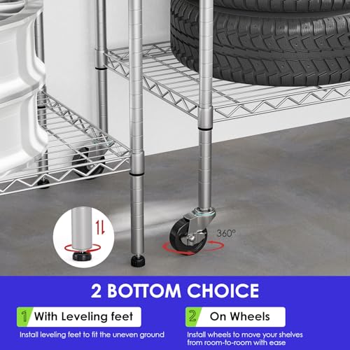 FDW | 6-Tier Wire Shelf with Wheels | 45" x 18" x 82" | Chrome - color: Chrome, size: 45×18×82