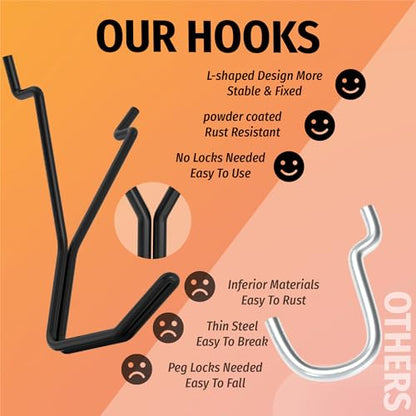 HUHOLE 40 Pack 1 Inch Black Pegboard L Hooks - style: 1" L-Hook 40PC Black