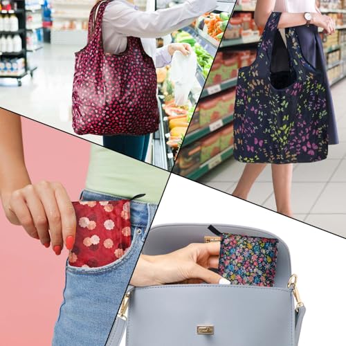 Reusable Grocery Bags, Easy to Fold & Store Fashion Shopping Bags - color: Butterfly 4 Pack