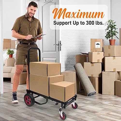 Pyle Compact Folding Adjustable Equipment Cart - Heavy Duty 8-in-1 Convertible Multi-Cart Hand Truck/Dolly/Platform Cart with R-Trac Wheels - Expandable Up to 27.52” to 44.25” - size: 27.52'' x 17''