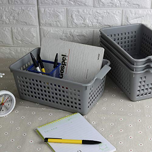 4 Packs Small Plastic Storage Baskets Set, Grey - size: shelf baskets