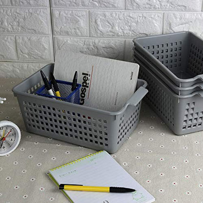 4 Packs Small Plastic Storage Baskets Set, Grey - size: shelf baskets