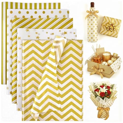 Koogel White and Gold Tissue Paper 100 Sheets, 20 X 14 inch for Gift Bags - color: White Gold