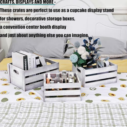 Storage Crates 3 Pcs Wooden Crates Decor Boxes,Rustic White Nested Crate