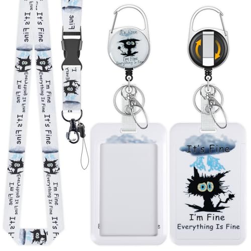 Uniclife Fashionable Sliding Badge Holder Exploding Fluff Cat Plastic Card Holder with Retractable Badge Reel Carabiner & Detachable Lanyard Vertical Card Protector for Office Worker Teacher Student - color: Exploding Fluff Cat