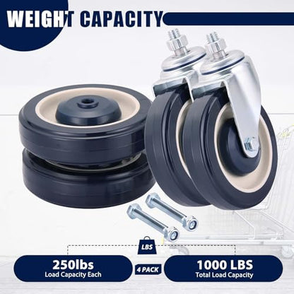 MAOPINER 4 Pack 5" Shopping Cart Wheels, PU Casters with Axle Bolts, Blue - color: Blue