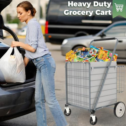 Heavy Duty Folding Shopping Cart for Groceries, Super Huge Grocery Carts - size: Super Huge-Grey 36Gal