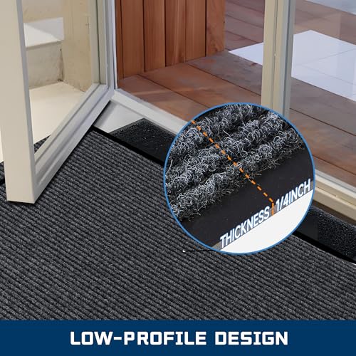 BesWin Indoor Outdoor Mat, 2' x 3' All-Season Waterproof Doormat for High Traffic Entryway, Heavy Duty Commercial Floor Mat, Non Slip Rubber Backing Front Door Mat Outside Entrance, Low-Profile, Grey - size: 3' Length x 2' Width