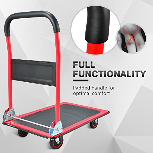 Wellmax Push Cart Dolly, Foldable Moving Platform Flat Cart, 660 lb, Red - color: Red, size: 660 Lbs