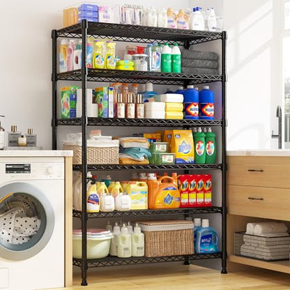 REIBII 71" H 6-Tier Heavy Duty Wire Shelving, 1200 lbs, 2-in-1 Adjustable - size: 6 Tier-14"D x 29"W x 71"H