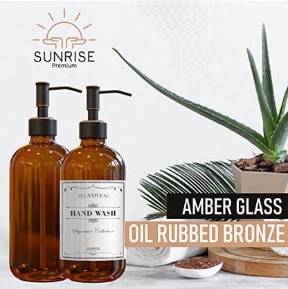 Sunrise Premium Amber Glass Soap Dispenser with Rubbed Bronze Pump, 2 Pack - color: Oil Rubbed Bronze Ss Pump - Amber Glass