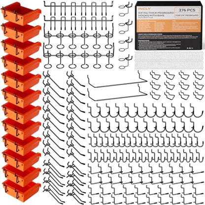 INCLY 276PCS Pegboard Accessories Organizer Kit for 1/4 Inch Pegboard - size: 276PCS