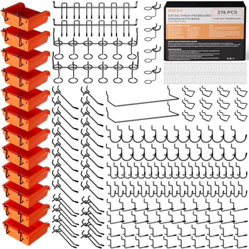 INCLY 276PCS Pegboard Accessories Organizer Kit for 1/4 Inch Pegboard - size: 276PCS