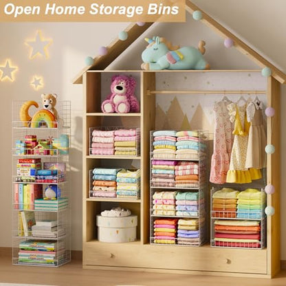Huxitocan 6-Tier Stackable Closet Organizers and Storage Basket - Foldable Closet Shelf Organizer System, Sturdy Metal Space-Saving Clothes Storage Bins for Wardrobe, White(Patent Pending) - size: 6-Tier