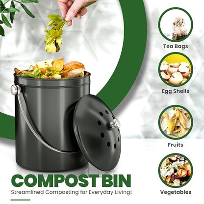 Utopia Kitchen Countertop Compost Bin 1.3 Gallon, Stainless Steel, Grey - color: Gray, size: 1.3 Gallon (Pack of 1)