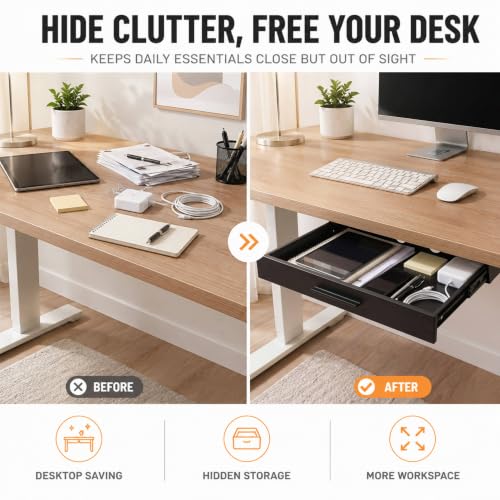 Menkxi 18 x 12 in Under Desk Drawer,Slide out Storage Organizer Heavy Duty - size: 18 x 12 in
