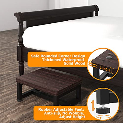 Step Stools for Adults Kids, Heavy Duty Non-Slip Wooden Stepping Stools with 500-LBS Capacity for Bedroom Kitchen Bathroom, Sturdy Bed Steps for High Beds with Rubber Feet, Easy to Assemble, Teak - color: Teak