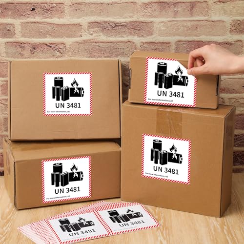 Dunzoom 100 Pcs UN3481 Battery Labels Lithium Caution 4.7" X 4.3" - color: Un3481, size: 4.7" X 4.3"