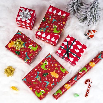 WERNNSAI Dinosaur Christmas Wrapping Paper Jumbo Roll 33 ft Cute Dino Kids - color: Christmas Dinosaur A