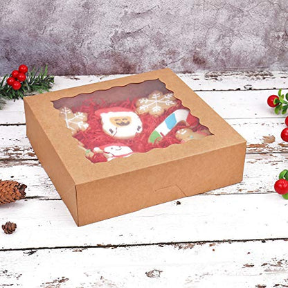 Tcoivs 30-Pack Pie Boxes 10" x 10" x 2.5", Bakery Boxes with Window, Auto-Popup Cookie Boxes for Muffins, Donuts and Pastries (Brown)