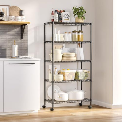 5-Tier Steel Wire Shelving, 30" W x 14" D x 61.5" H, Black - color: Black, size: 5-Tier, 30" W x 14" D x 61.5" H