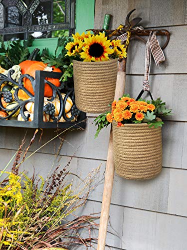 Goodpick 2 Pack Jute Wall Hanging Storage Baskets, Over Door Organizer - color: Jute