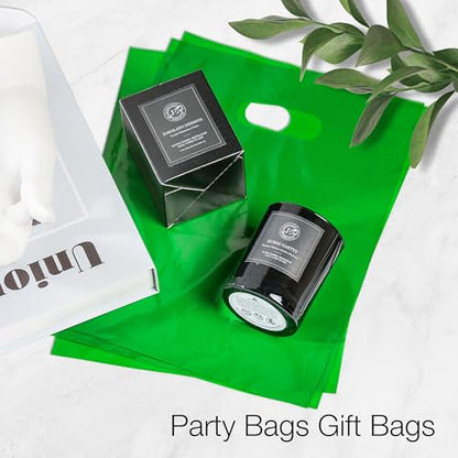 Choice Marts 100 Green Plastic Bags With Handles 9x12 Merchandise Bags - color: Green