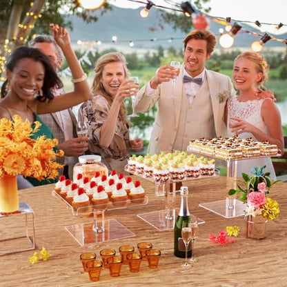 Bakzon 3 Piece Cupcake Stand, Acrylic Dessert Table Display Set, Clear Square Serving Trays for Birthday, Wedding, Baby Shower