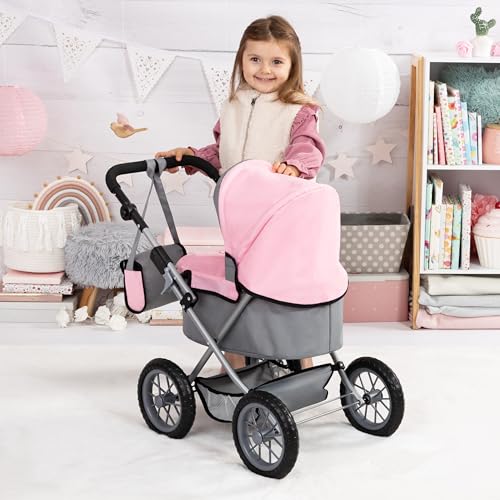 Bayer Design Baby Doll Stroller & Pram for Kids Ages 2-8, Grey/Pink - color: Grey/Pink