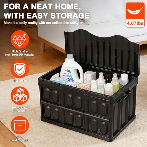 Collapsible Storage Bins,Collapsible Crates Basket (45L 1PK Black) - color: 45L 1PK Black