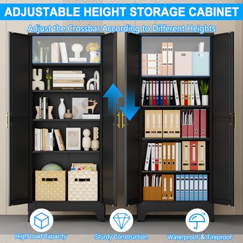 pozdeg 71" Black Steel Tall Garage Storage Cabinet - color: Black, size: 14.33"D x 28.74"W x 71"H