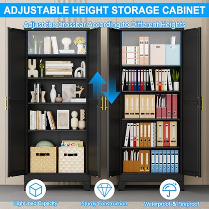 pozdeg 71" Black Steel Tall Garage Storage Cabinet - color: Black, size: 14.33"D x 28.74"W x 71"H