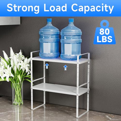 Expandable Cabinet Shelf Organizer, Stackable Kitchen Pantry Counter Storage, Adjustable Closet Cupboard Stand Rack Risers Spice Organization 80LBS Heavy Duty White Large 1 Pack - color: White Large