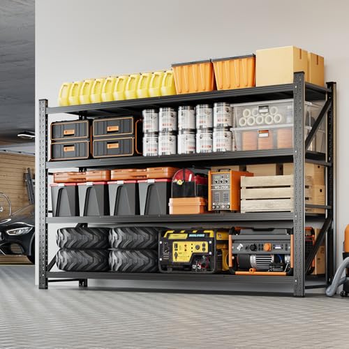 Yizosh 79" W Metal Garage Storage Shelves,7000LBS Heavy Duty 4-Shelf Adjustable Steel Organization Shelving,Utility Rack Shelf,79" W x 24" D x 79" H for Basement,Warehouse,Industrial - size: 79"Wx24"Dx79"H