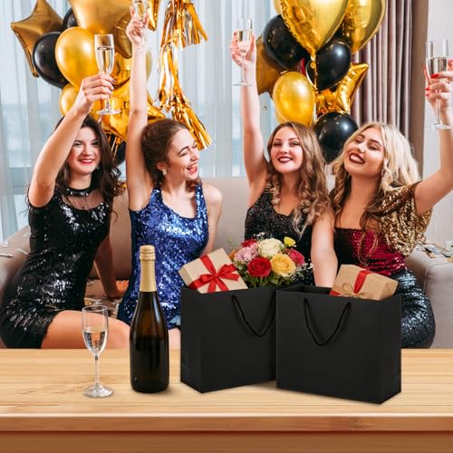 Ghligna 40 Pcs Medium Black Gift Bags with Handles, Bulk Matte Black Paper Bags with Handles, 12.5 x 4.5 x 11 Inch Kraft Paper Bag Shopping Retail Bag for Party Shopping Birthday Wedding