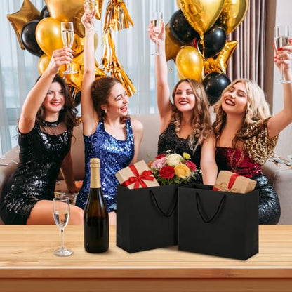Ghligna 40 Pcs Medium Black Gift Bags with Handles, Bulk Matte Black Paper Bags with Handles, 12.5 x 4.5 x 11 Inch Kraft Paper Bag Shopping Retail Bag for Party Shopping Birthday Wedding
