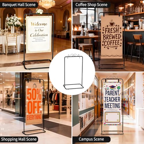 Garvee Adjustable Welcome Sign Stand - 54 inch & 69 inch Height | Sturdy Metal Sign Holder for Wedding, Birthday, Party, Guest Book | Includes 2 Pairs Leather Straps (Black