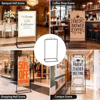 Garvee Adjustable Welcome Sign Stand - 54 inch & 69 inch Height | Sturdy Metal Sign Holder for Wedding, Birthday, Party, Guest Book | Includes 2 Pairs Leather Straps (Black