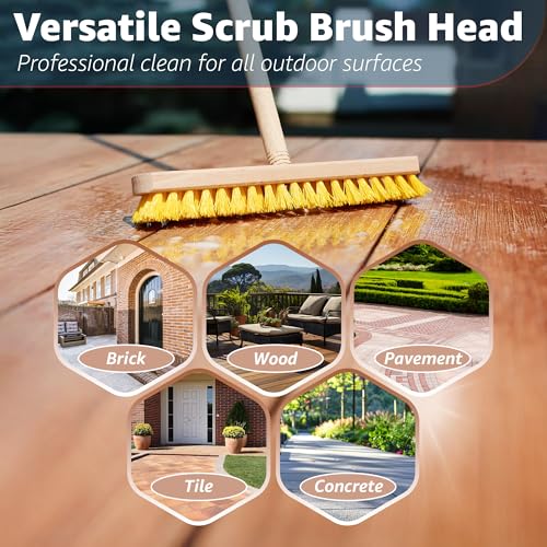 Deck Scrub Brush Head 11.81" - Deck Brush for Scrubbing Heavy Duty, Scrub Broom Head with Hard Nylon Bristles, Concrete Brush, Outdoor Stiff Bristle Brush for Cleaning Wooden Deck, Floor, Garage - size: 11.81"