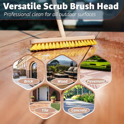 Deck Scrub Brush Head 11.81" - Deck Brush for Scrubbing Heavy Duty, Scrub Broom Head with Hard Nylon Bristles, Concrete Brush, Outdoor Stiff Bristle Brush for Cleaning Wooden Deck, Floor, Garage - size: 11.81"