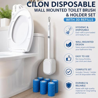 CiLoN Disposable Toilet Brush, Toilet Wand Cleaning System, Bowl Scrubber