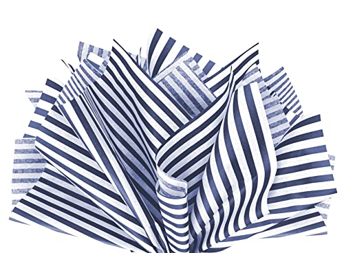 Flexicore Packaging Navy Blue Pin Stripe Print Gift Wrap Tissue Paper Size: 15 Inch X 20 Inch | Count: 10 Sheets | Color: Navy Pin Stripe - color: Navy Blue Striped, size: 10 Sheets
