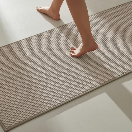 TYUU Bathroom Runner Rugs, Long Bath Mat Runner Washable Thin Quick Dry Low Pile Bathroom Runner Rugs Non Slip, Beige 16"x60" - color: Beige01, size: 1'4" X 5' (Runner)