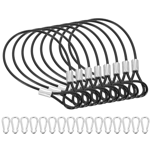 PATIKIL 9" Safety Cable Lock Security Wire Ropes w 16 Spring Buckle 8Pcs - color: Black, size: 9 Inch