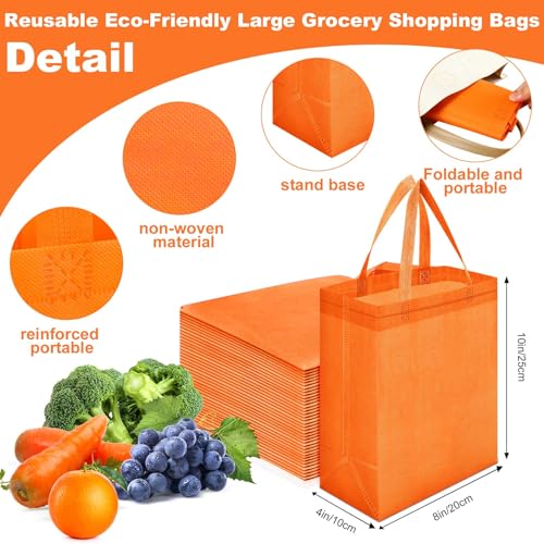 Windyun 50 Pcs Reusable Tote Bag Bulk 8 x 4 x 10 Inch, Orange - color: Orange
