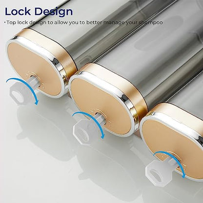 Pollock Shampoo and Conditioner Dispenser 3 Chamber No Drill - color: Gold 3