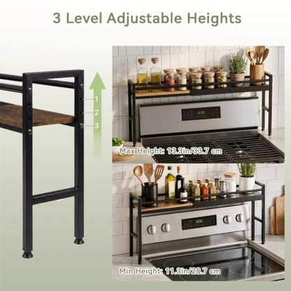 Over the Stove Shelf, Snap‑Lock Adjustable Length Stove Top Spice Rack - color: Snap-lock adjustment