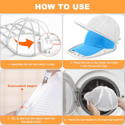 Hat Organizer & Hat Washer Cage, Cap Rack for Baseball Cap Storage & Clean - color: 2 Black+1 White