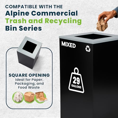 Alpine Square Lid Industries 29 Gallon Sturdy Steel Cube Recycling Container, Square Opening - 3 Color Cans Available Sold Separately (Lid Square Opening) - color: Lid Square Opening
